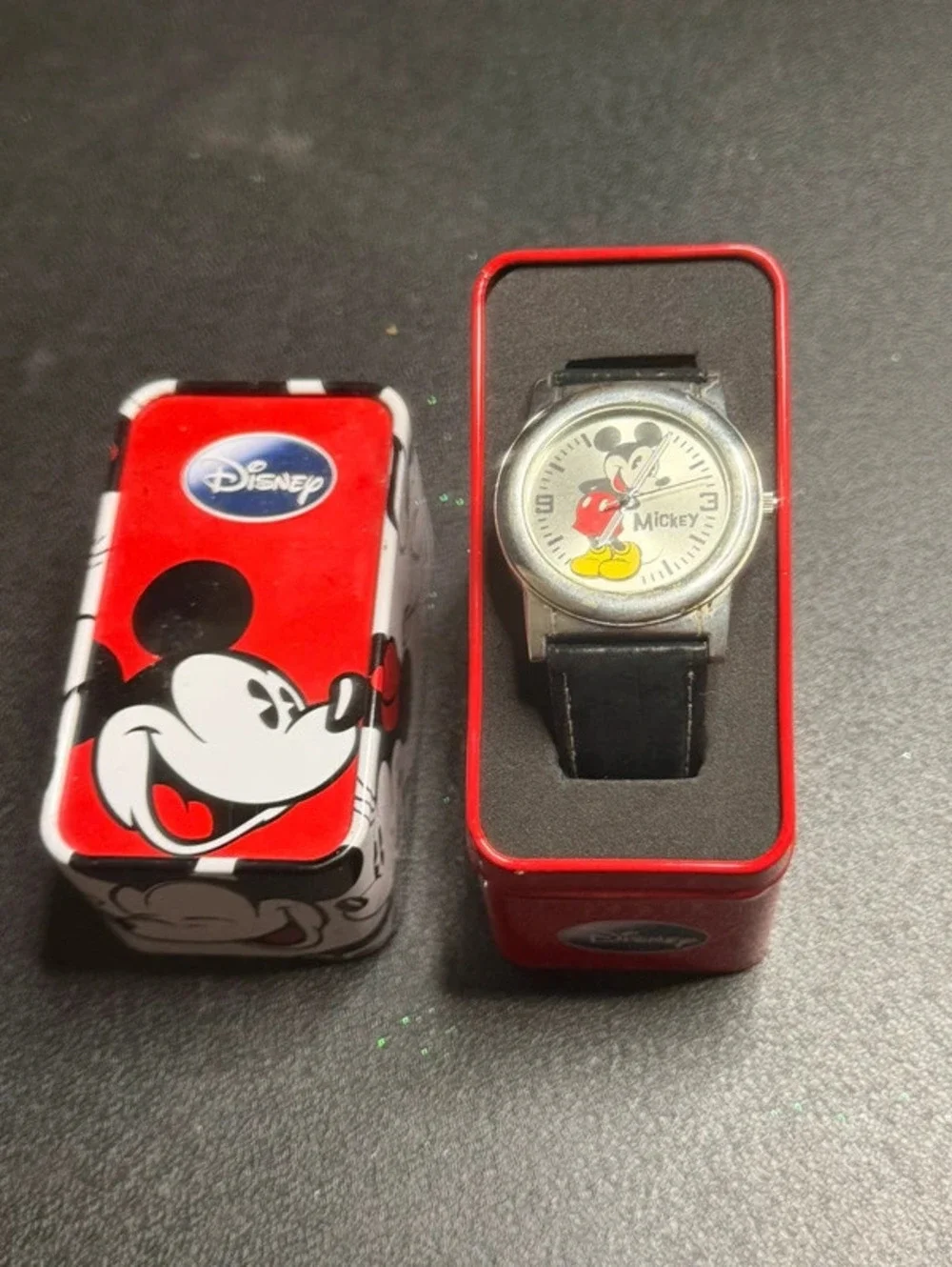 Disney Mickey Mouse Classic MCK611 Watch Black Leather Strap w/ Tin Case